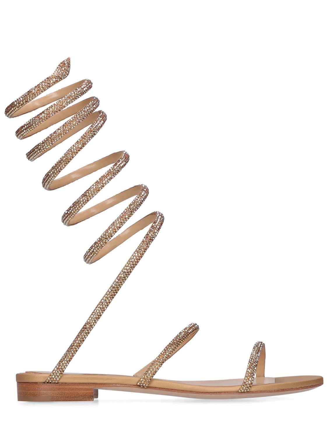 René Caovilla Rene Flat Crystal-embellished Sandals In Gold