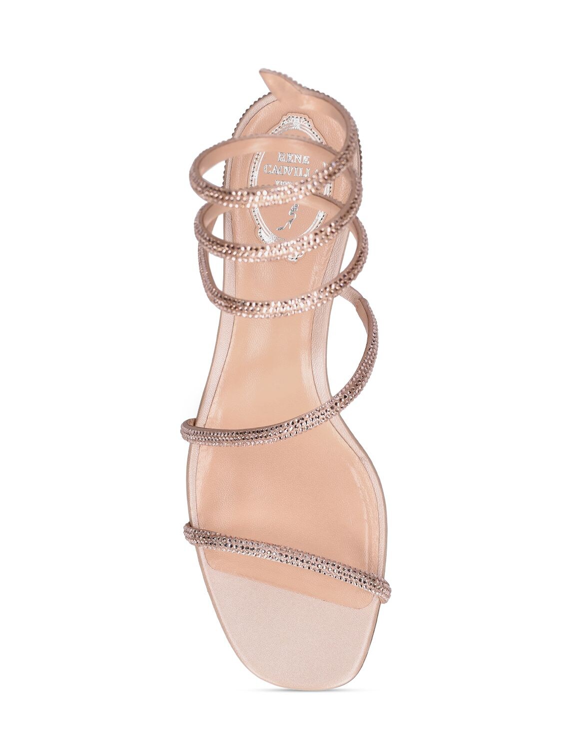 Shop René Caovilla 35mm Embellished Satin Sandals In Nude