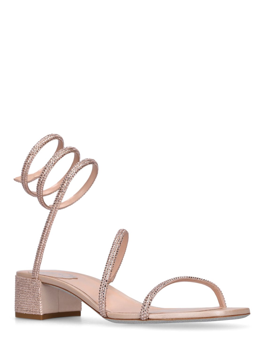 Shop René Caovilla 35mm Embellished Satin Sandals In Nude