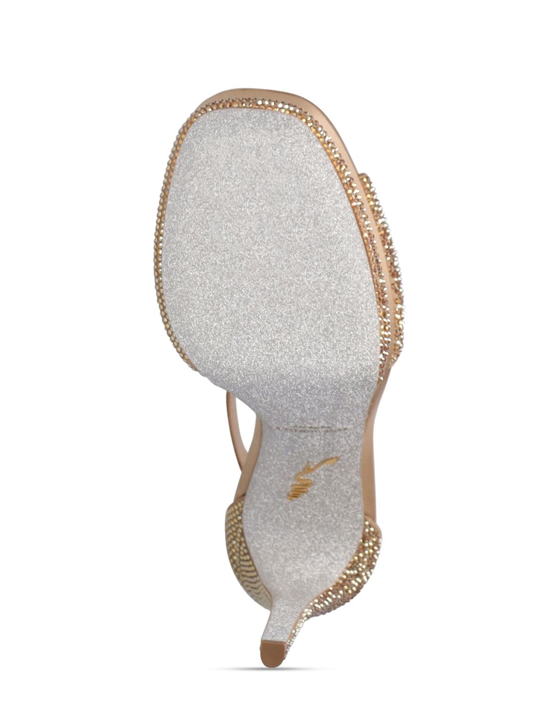 Shop René Caovilla 130mm Embellished Satin Platform Sandals In Gold