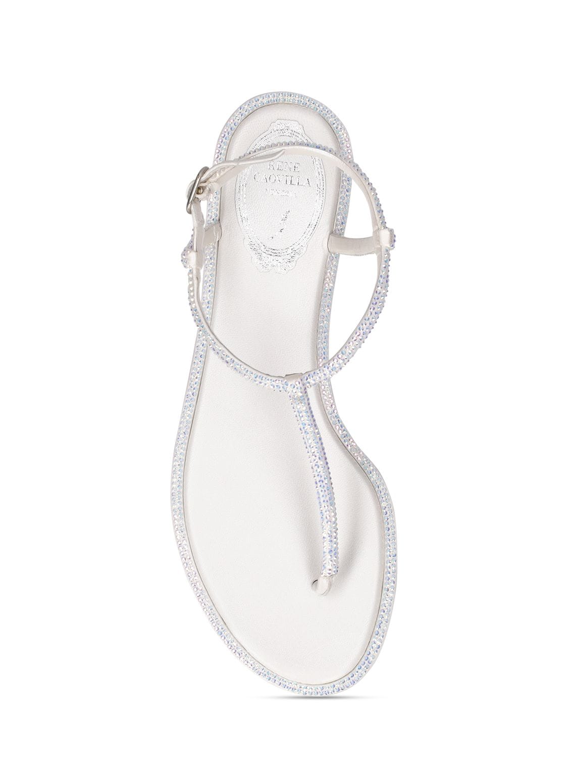 Shop René Caovilla 10mm Embellished Satin Thong Sandals In White