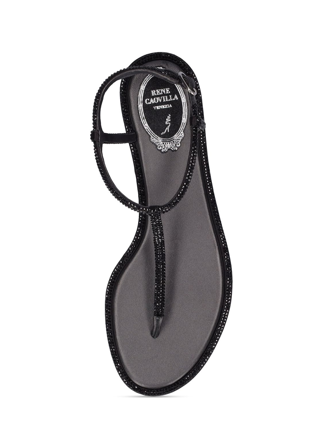 Shop René Caovilla 10mm Embellished Satin Thong Sandals In Black