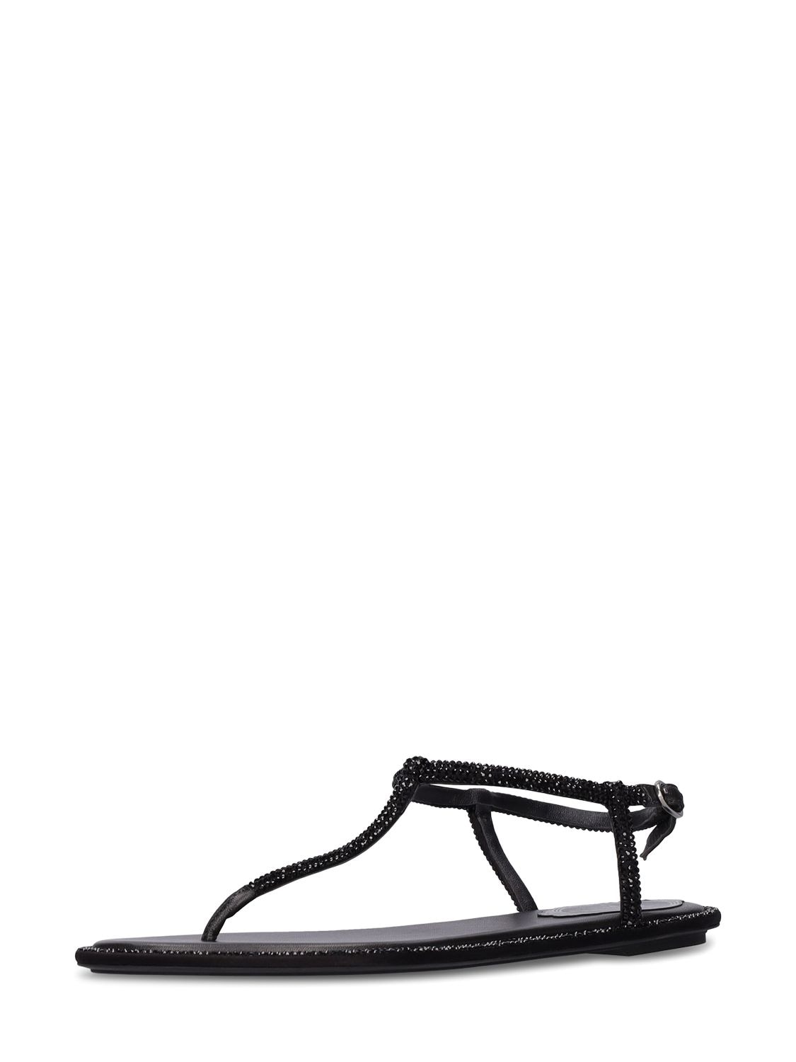 Shop René Caovilla 10mm Embellished Satin Thong Sandals In Black