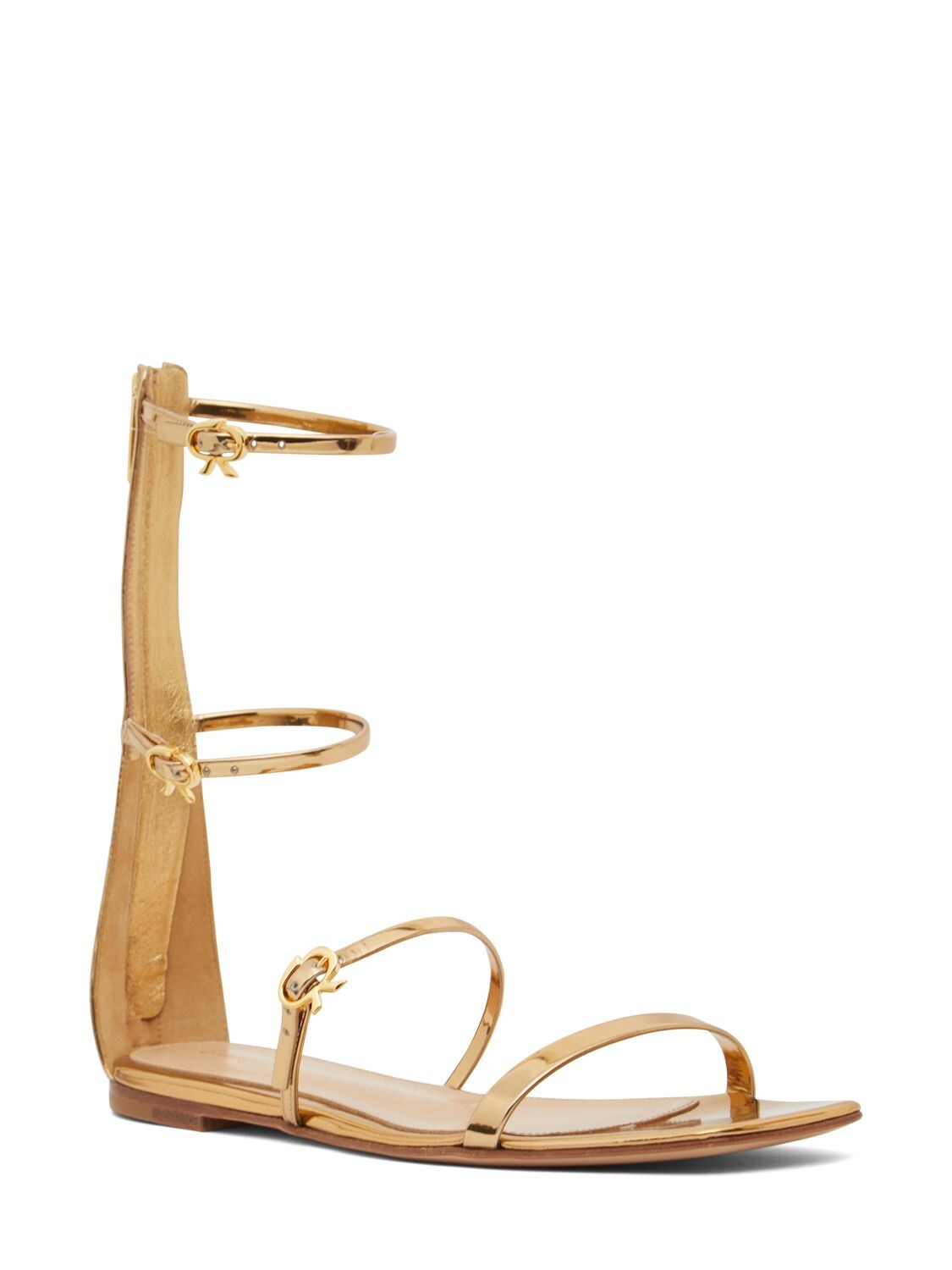 Shop Gianvito Rossi 10mm Ribbon Downtown Leather Flats In Gold