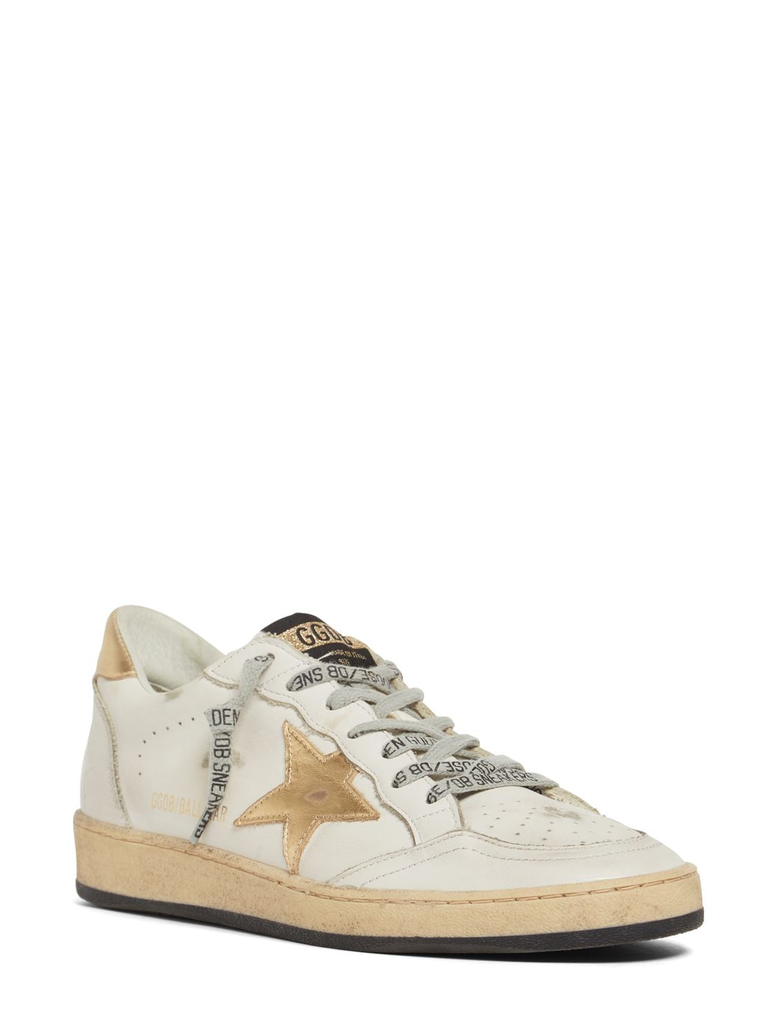 Shop Golden Goose 20mm Ball Star Leather Sneakers In Milk,gold