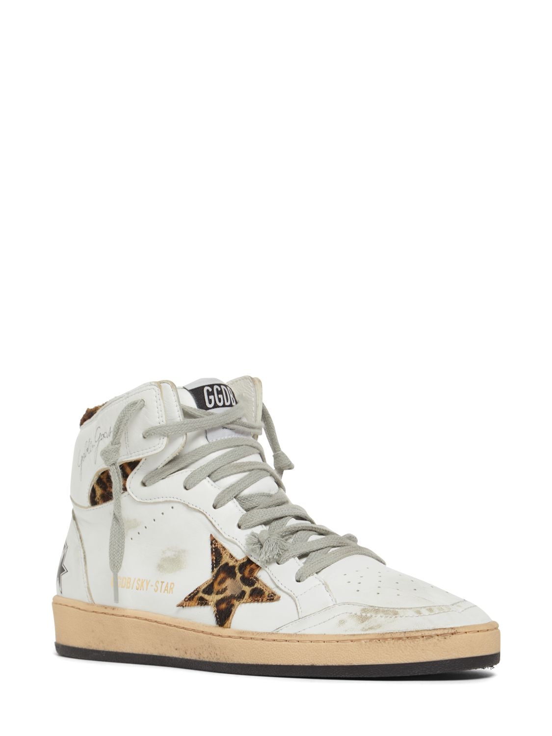 Women's Sky-Star high-top sneakers in leopard-print pony skin