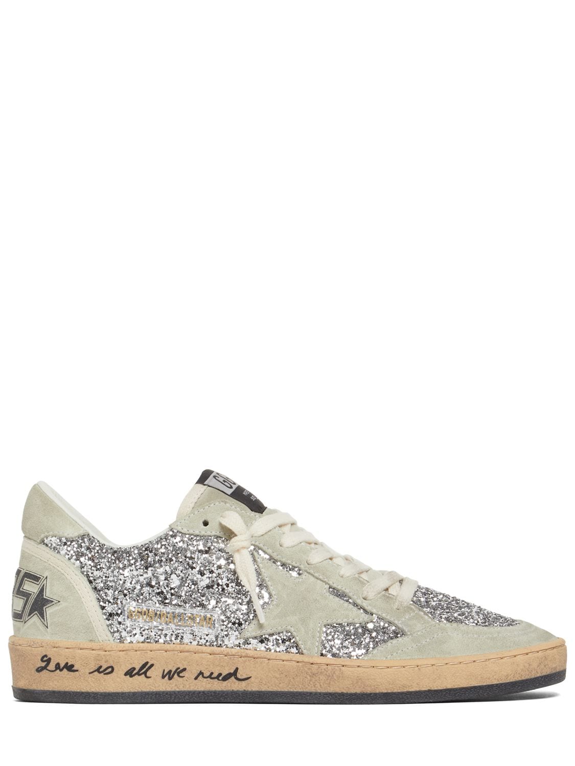 Golden Goose 20mm Ball Star Glittered Sneakers In Silver,grey
