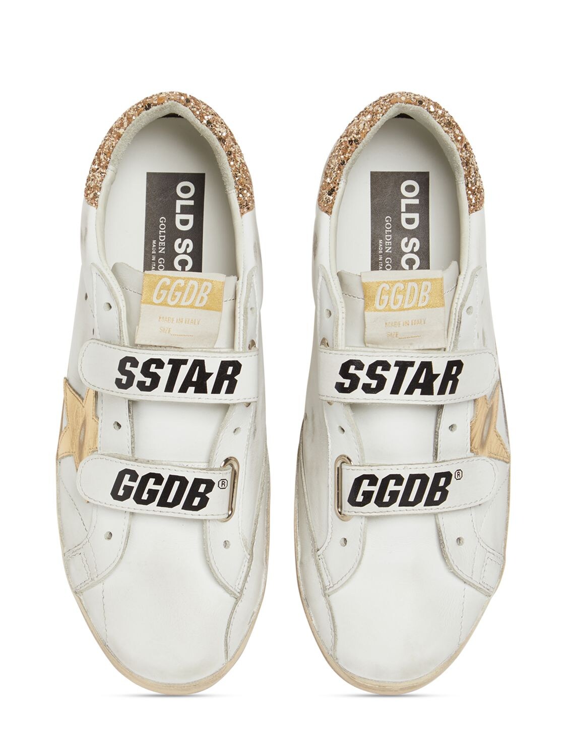 Shop Golden Goose 20mm Old School Leather Sneakers In White,gold