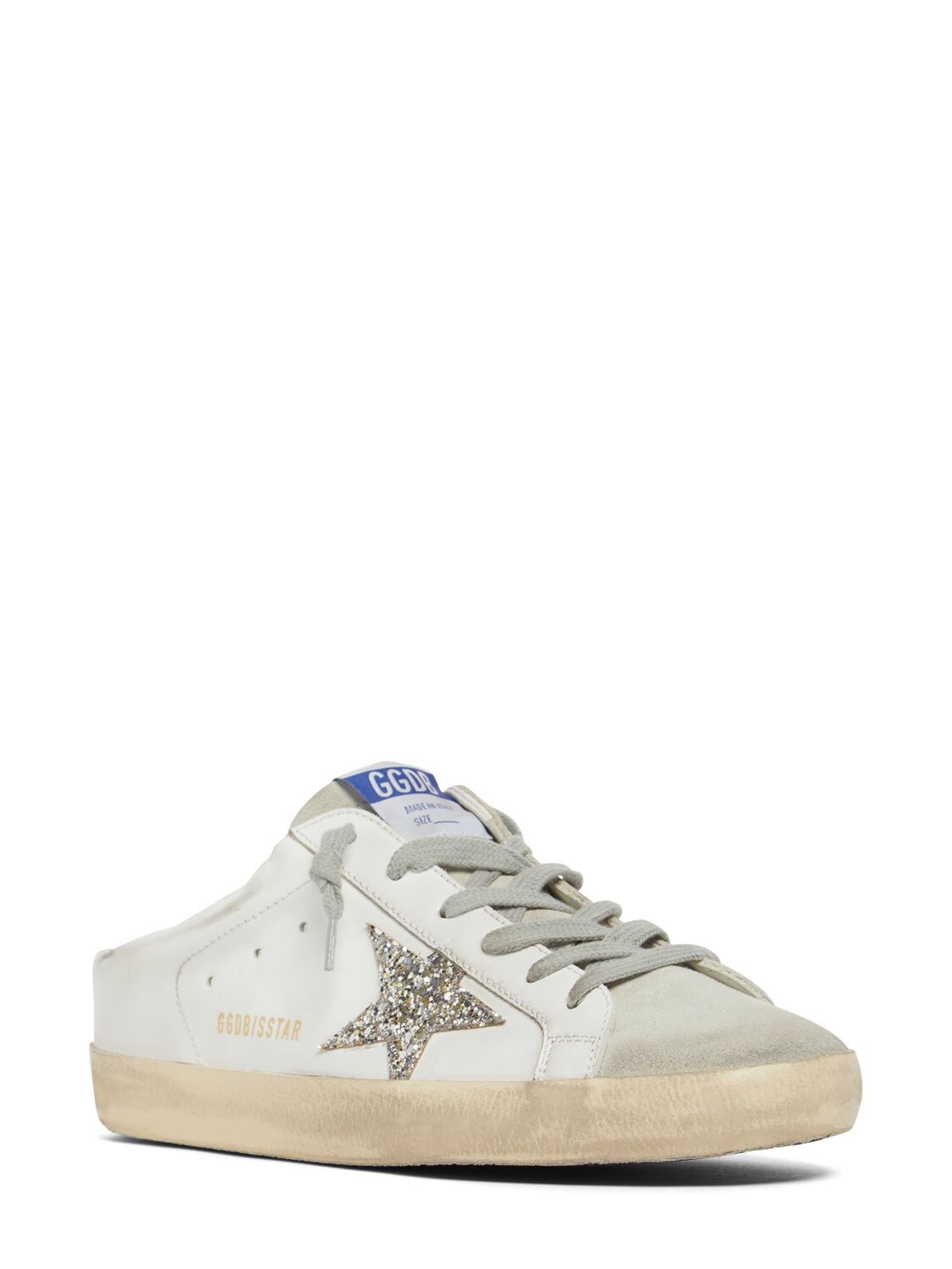 Shop Golden Goose 20mm Super-star Leather Mule Sneakers In White,platinum