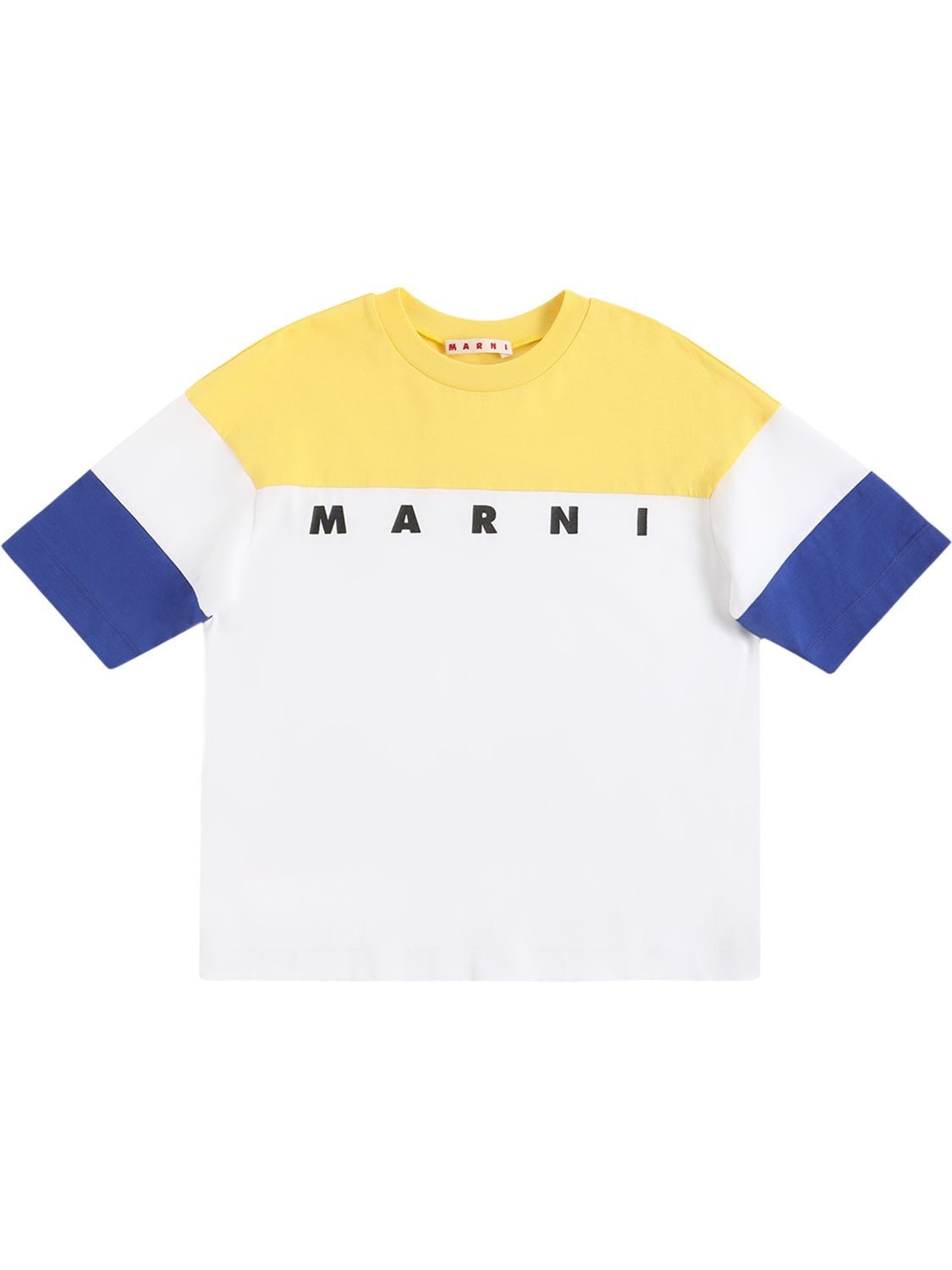 Marni Junior Kids' Color Block Cotton Jersey T-shirt W/logo In Multicolor