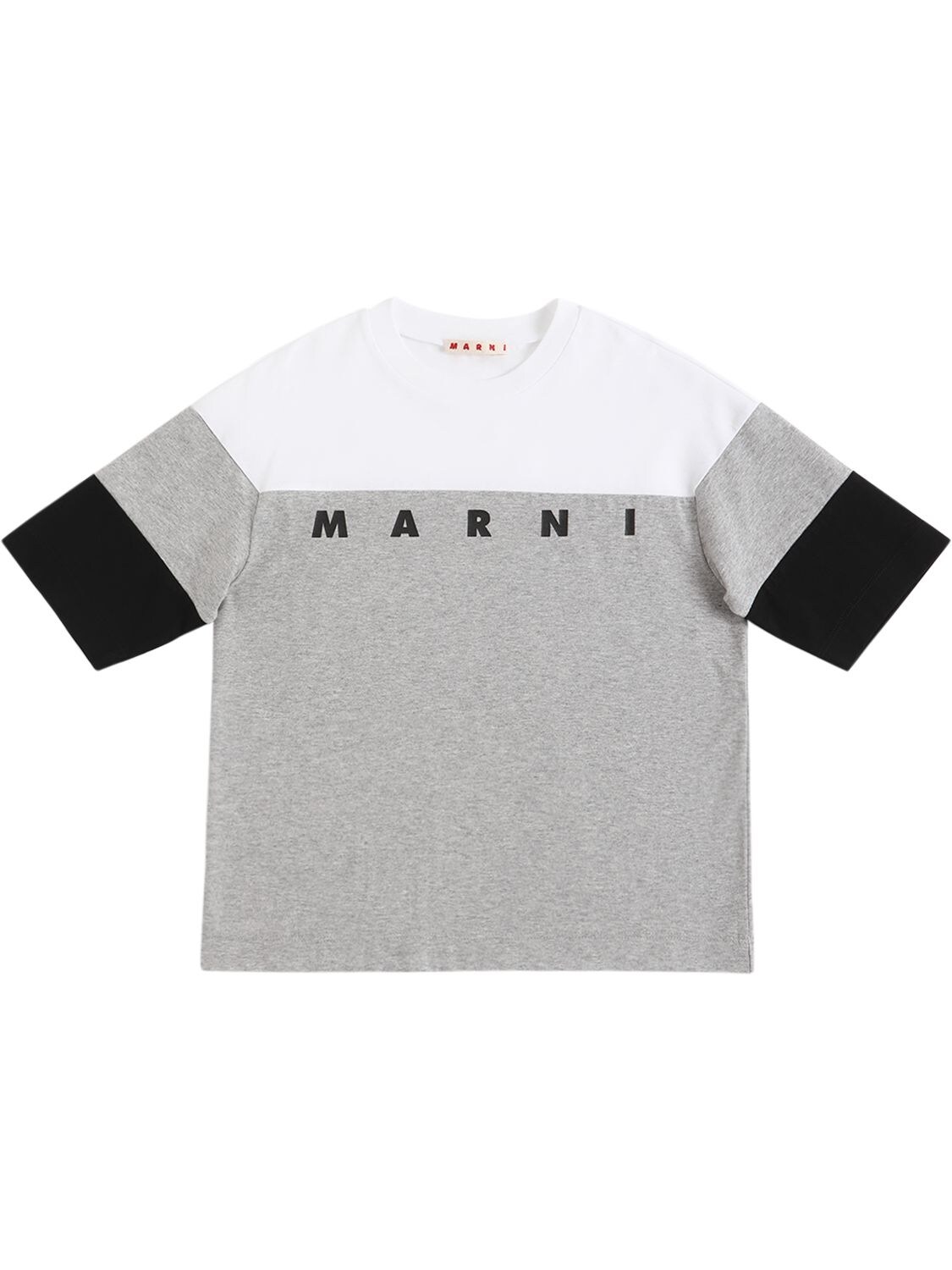 Marni Junior Kids' Color Block Cotton Jersey T-shirt W/logo In Grey
