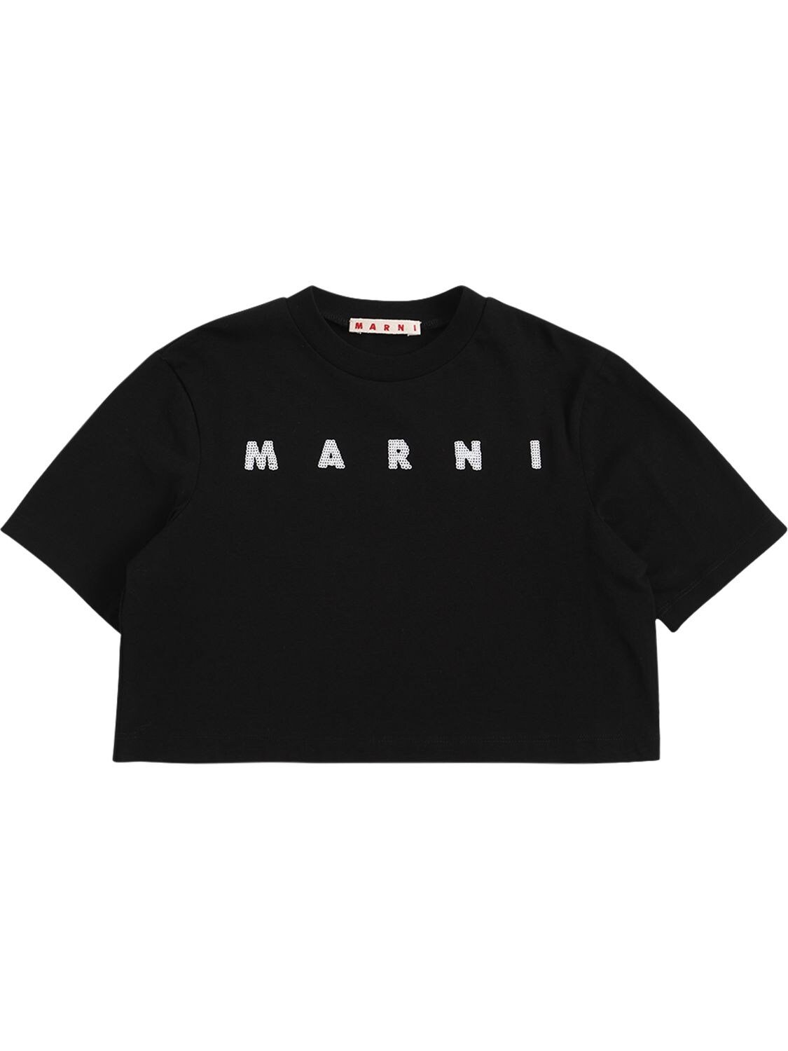 Marni Junior Kids' Logo Print Jersey Cropped T-shirt In Black