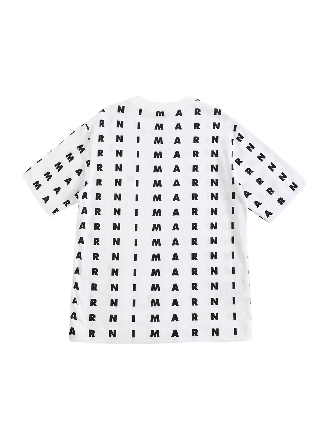 Shop Marni Junior All Over Logo Print Jersey T-shirt In White,black