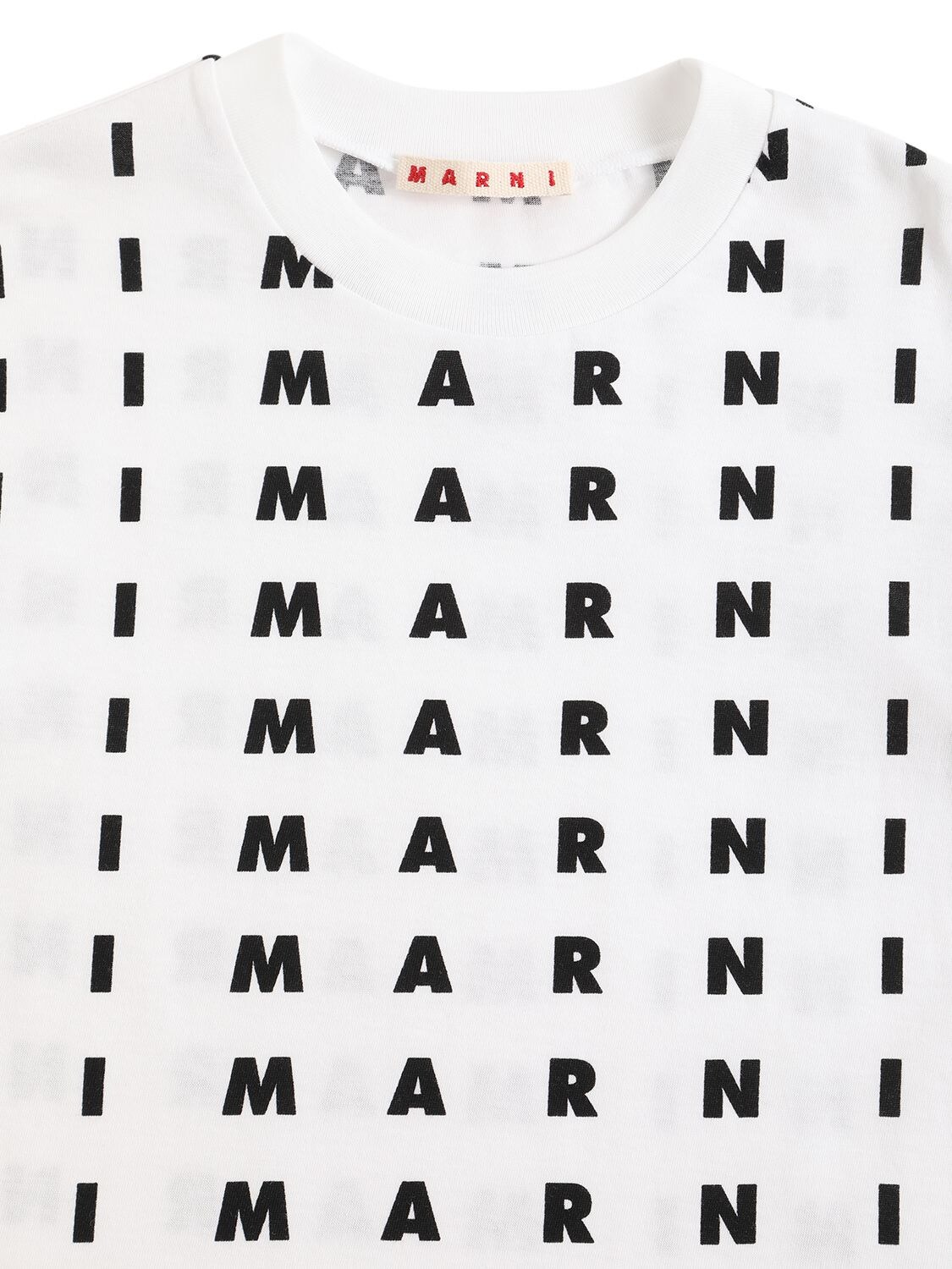 Shop Marni Junior All Over Logo Print Jersey T-shirt In White,black