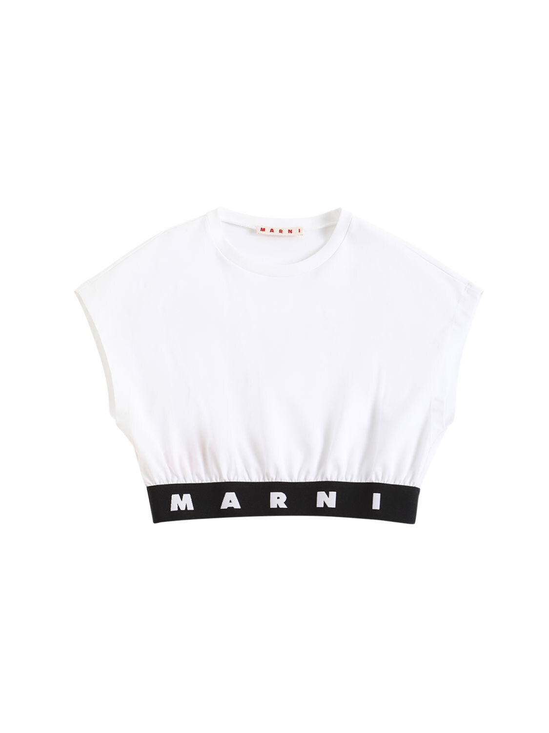 Marni Junior Kids' Logo Tape Cotton Jersey Top In White