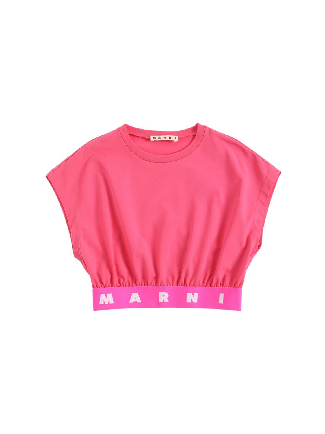 Marni Junior Kids' Logo Tape Cotton Jersey Top In Pink