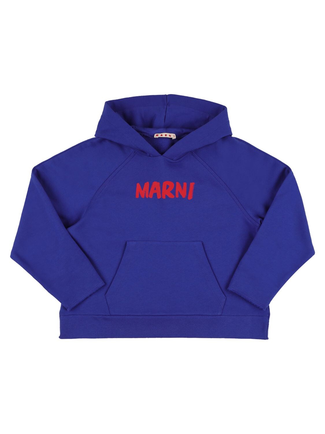 Marni Junior Kids' Logo Print Cotton Hoodie In Blue