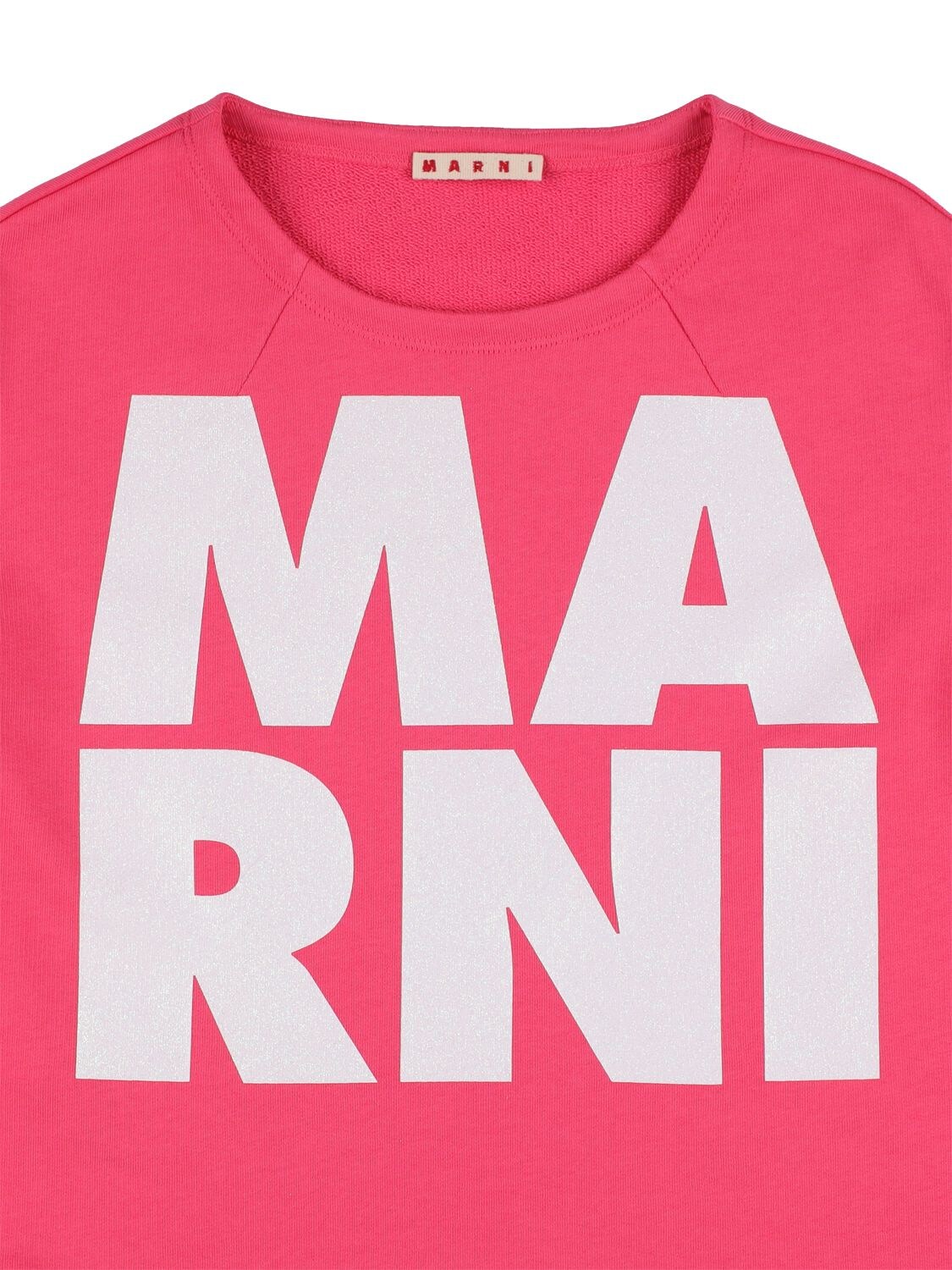 Shop Marni Junior Logo Print Cotton Sweatshirt In Dark Pink
