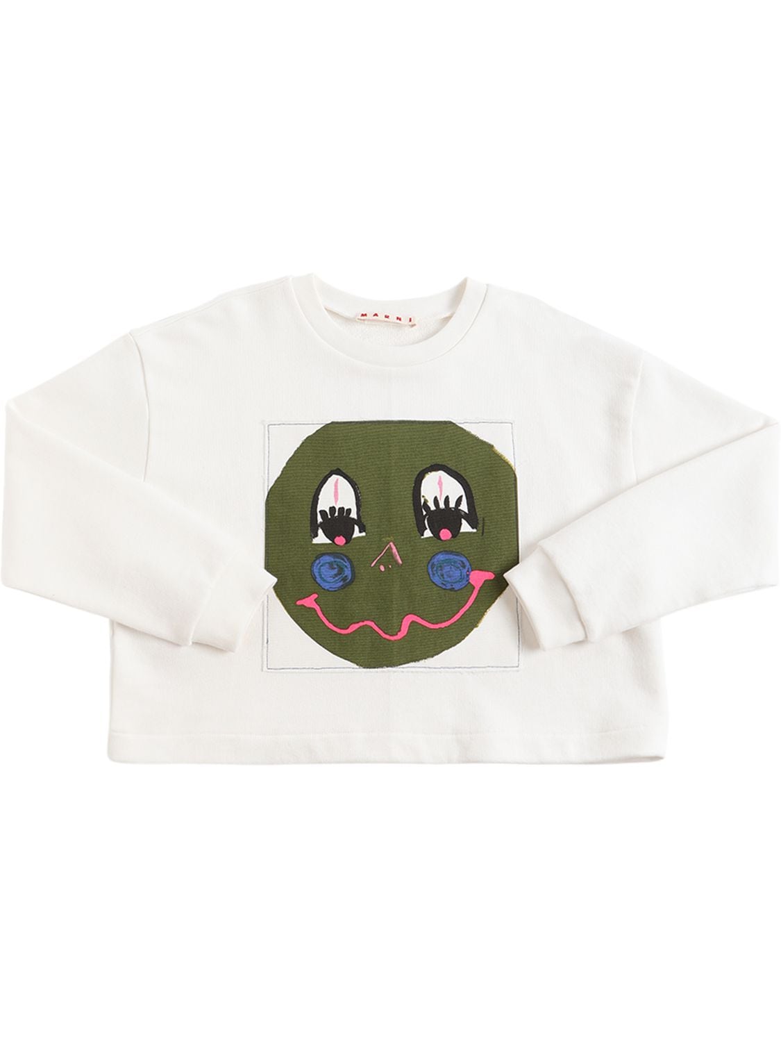 Marni Junior Kids' Printed Cotton Crop Sweatshirt In White