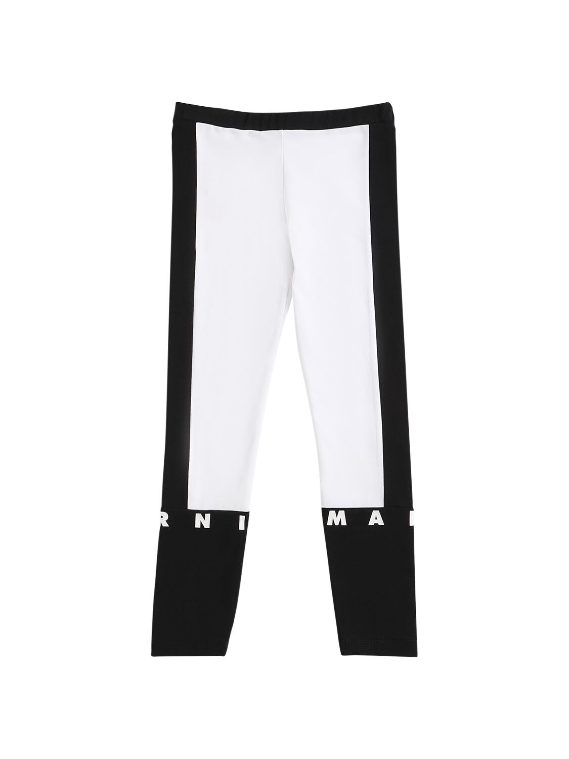Marni Junior Kids' Color Block Cotton Leggings W/ Logo In Black,white