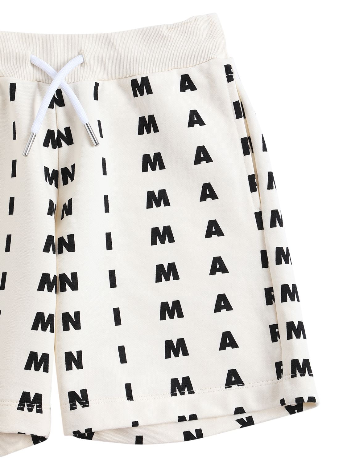 Shop Marni Junior All Over Logo Print Cotton Shorts In White,black