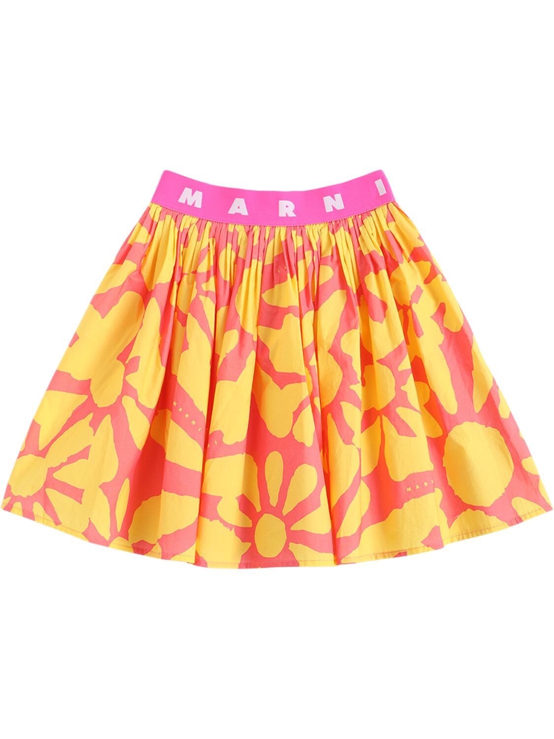 Marni Junior Kids' All Over Print Cotton Skirt W/ Logo In Yellow,pink