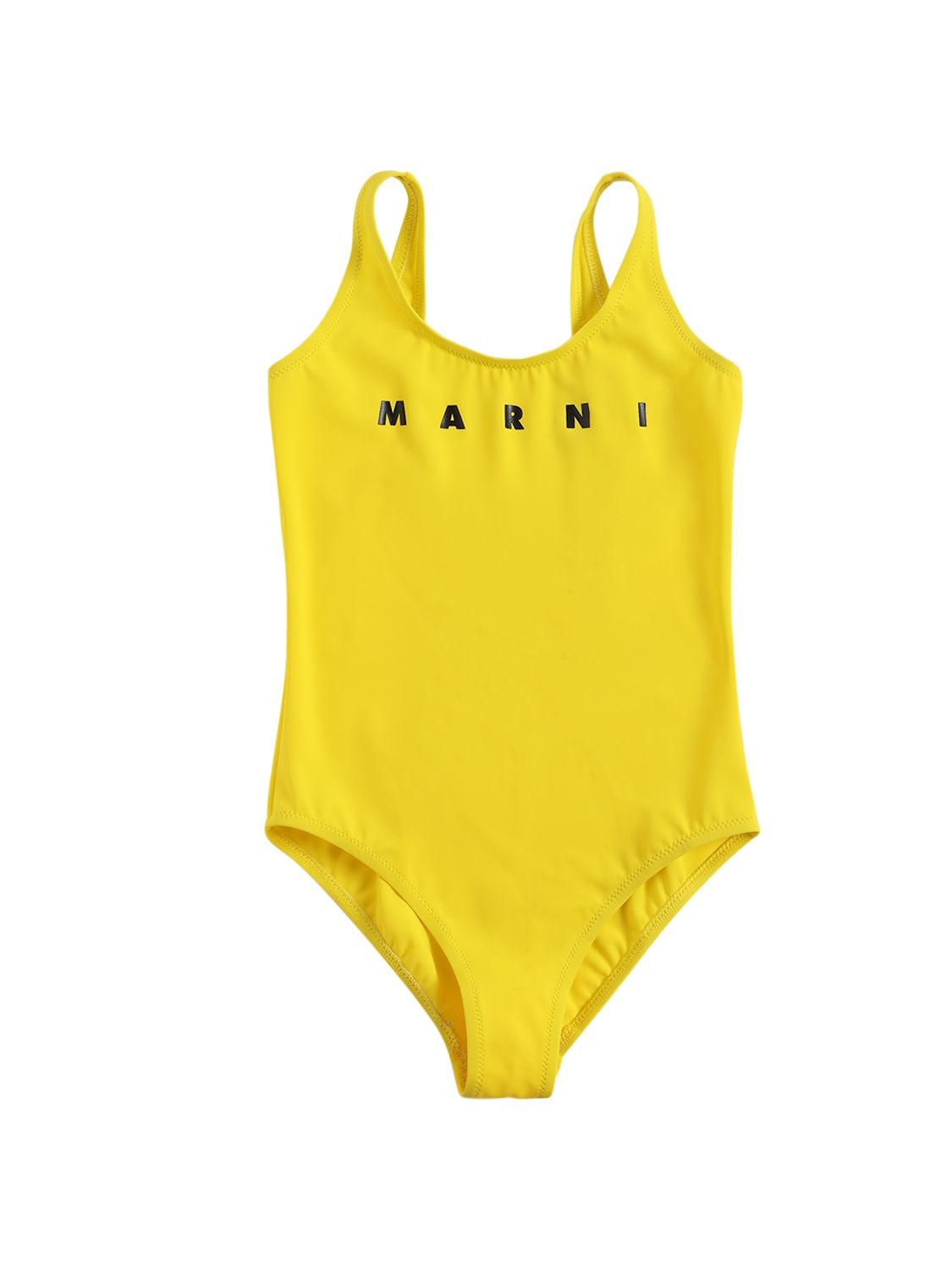 Marni Junior Kids' Logo Print Lycra One Piece Swimsuit In Yellow