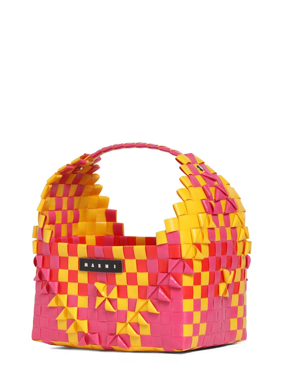 Shop Marni Junior Two Tone Woven Tote Bag W/ Logo In Multicolor