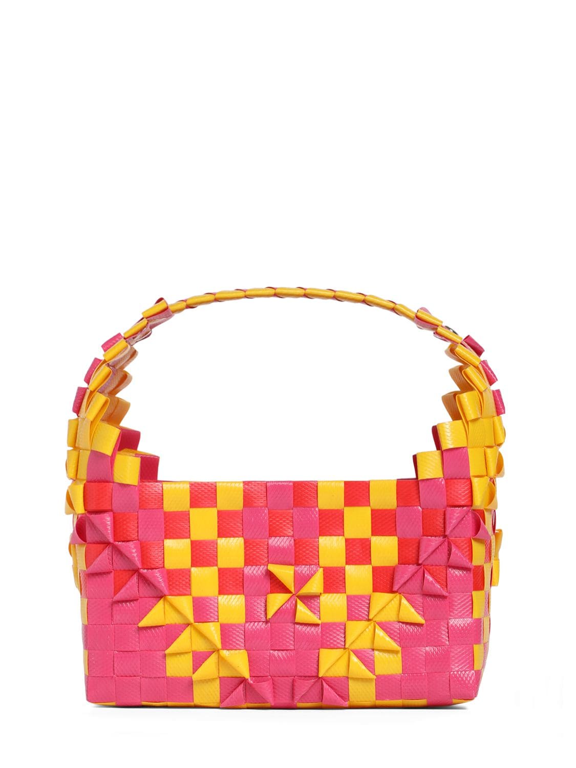 Shop Marni Junior Two Tone Woven Tote Bag W/ Logo In Multicolor