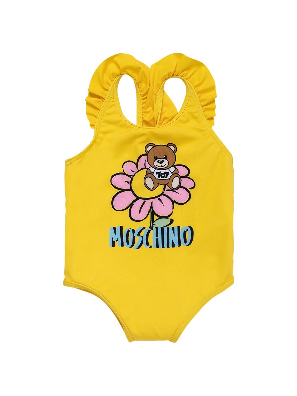 Moschino Kids' Yellow Swimsuit For Baby Girl With Teddy Bear And Logo