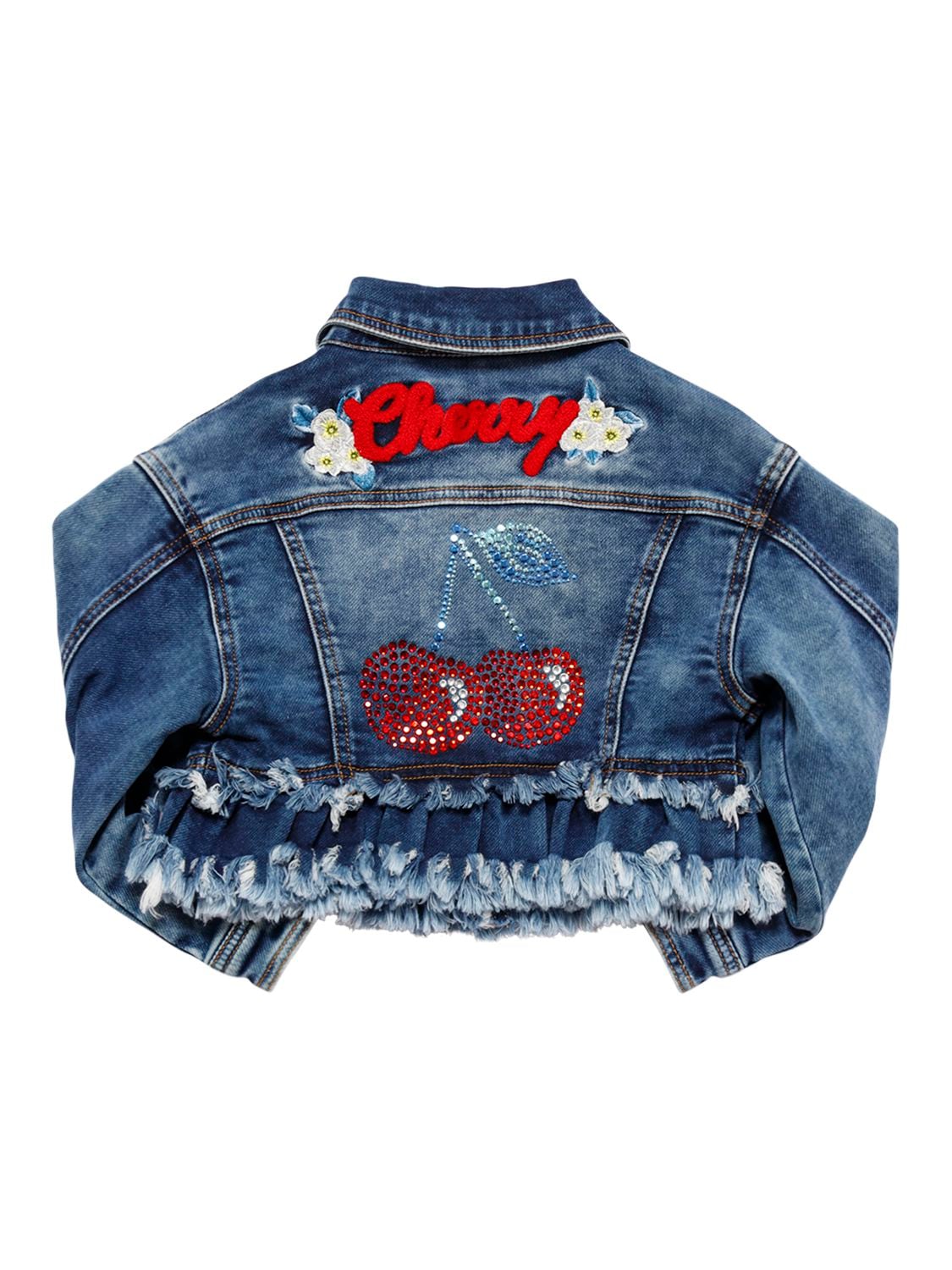 Cotton Denim Jacket W/ Fringes – KIDS-GIRLS > CLOTHING > JACKETS