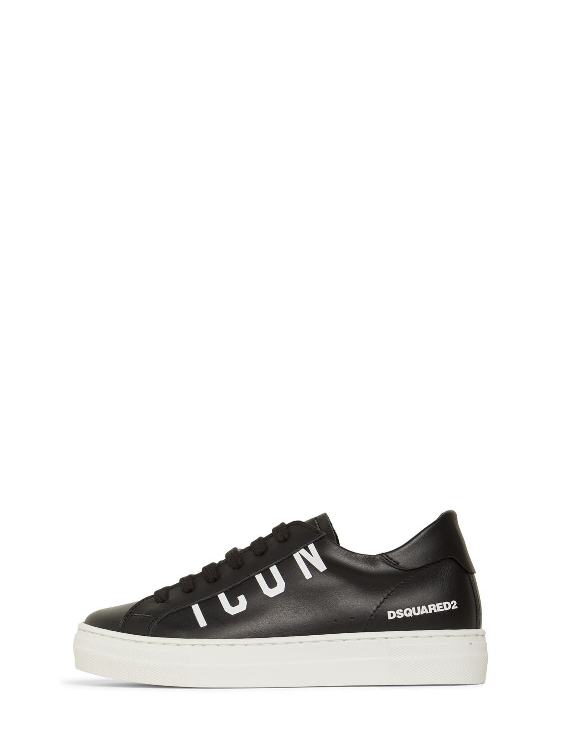 Dsquared2 Kids' Icon Logo Print Leather Lace-up Sneakers In Black