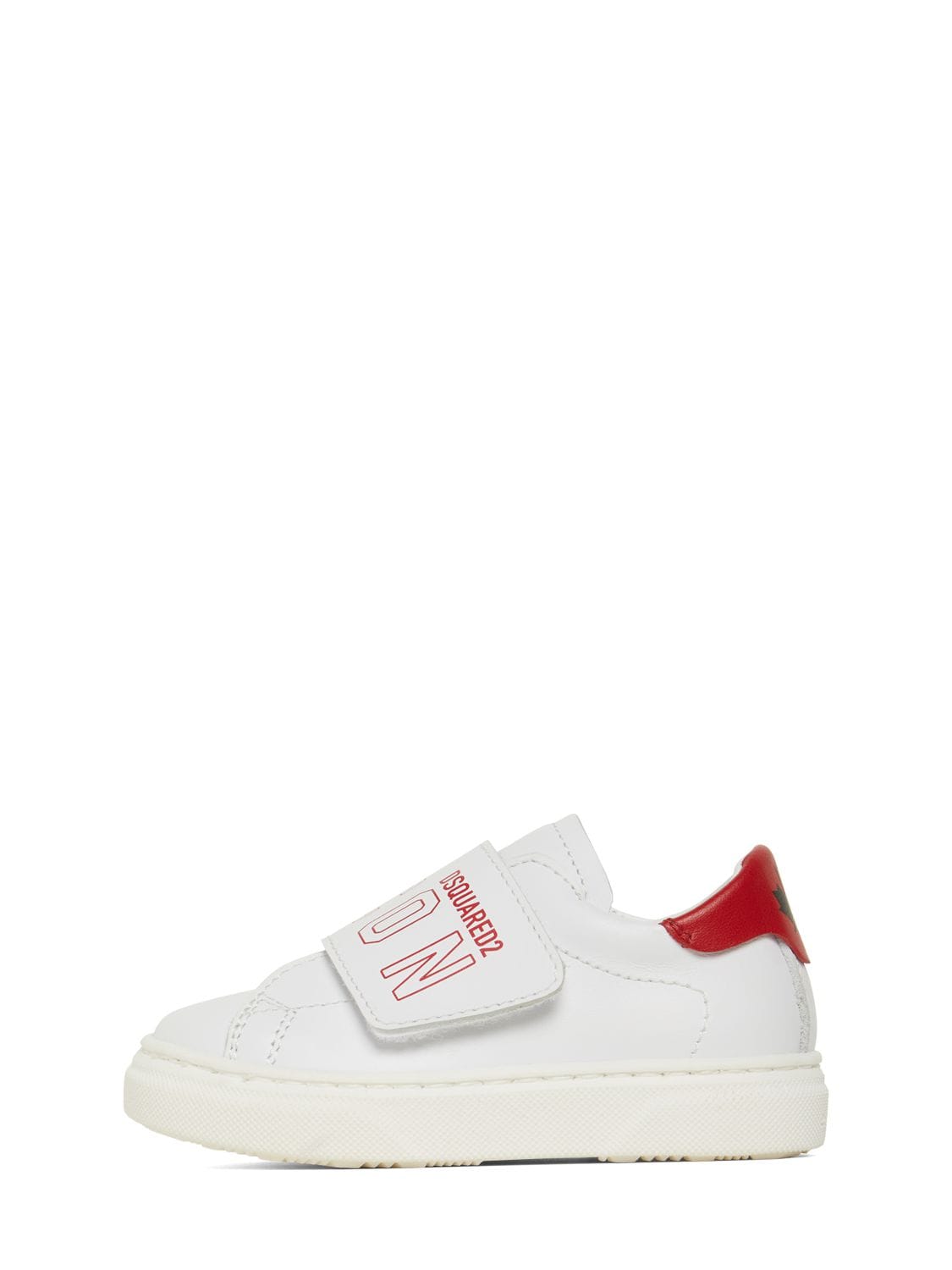 Dsquared2 Kids' Maple Leaf Logo Leather Strap Sneakers In White,red