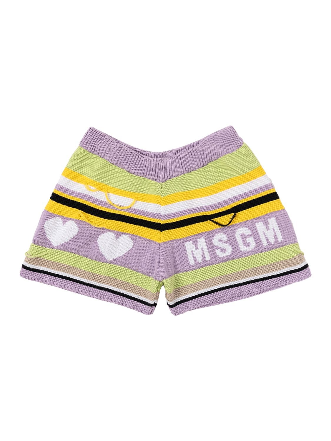 MSGM Kids striped knitted shorts - Pink