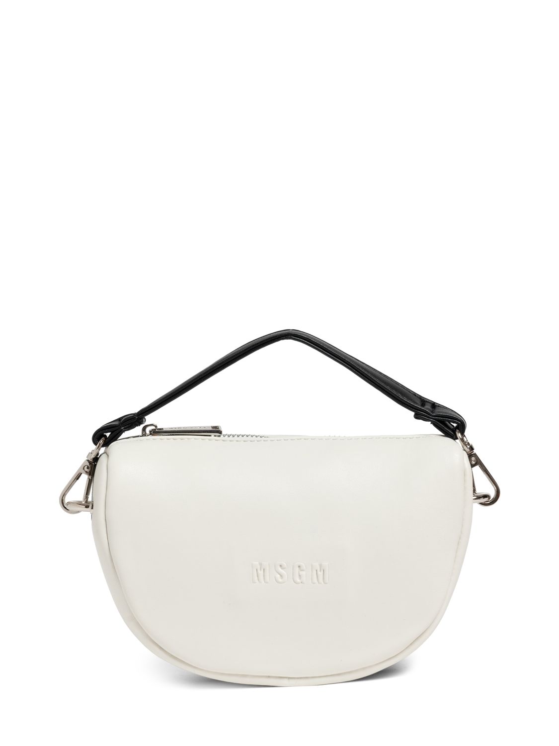 Msgm Kids' Embossed Logo Faux Leather Shoulder Bag In Off White