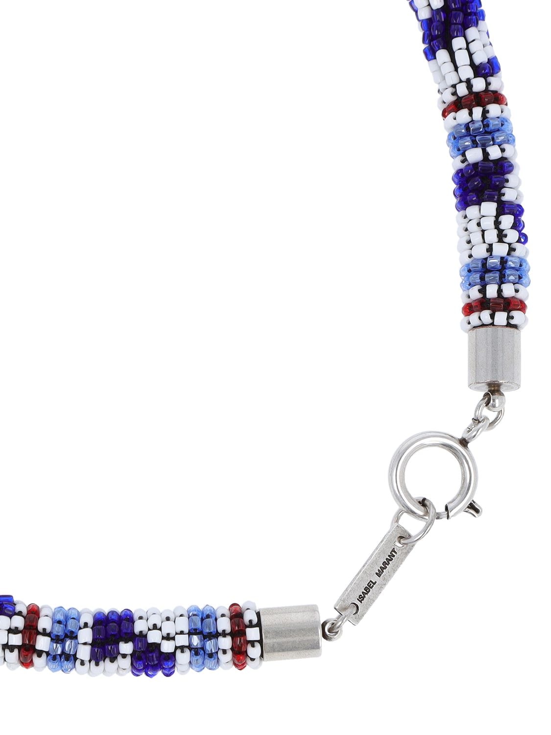 Shop Isabel Marant Betsy Beaded Collar Necklace In Multi,navy