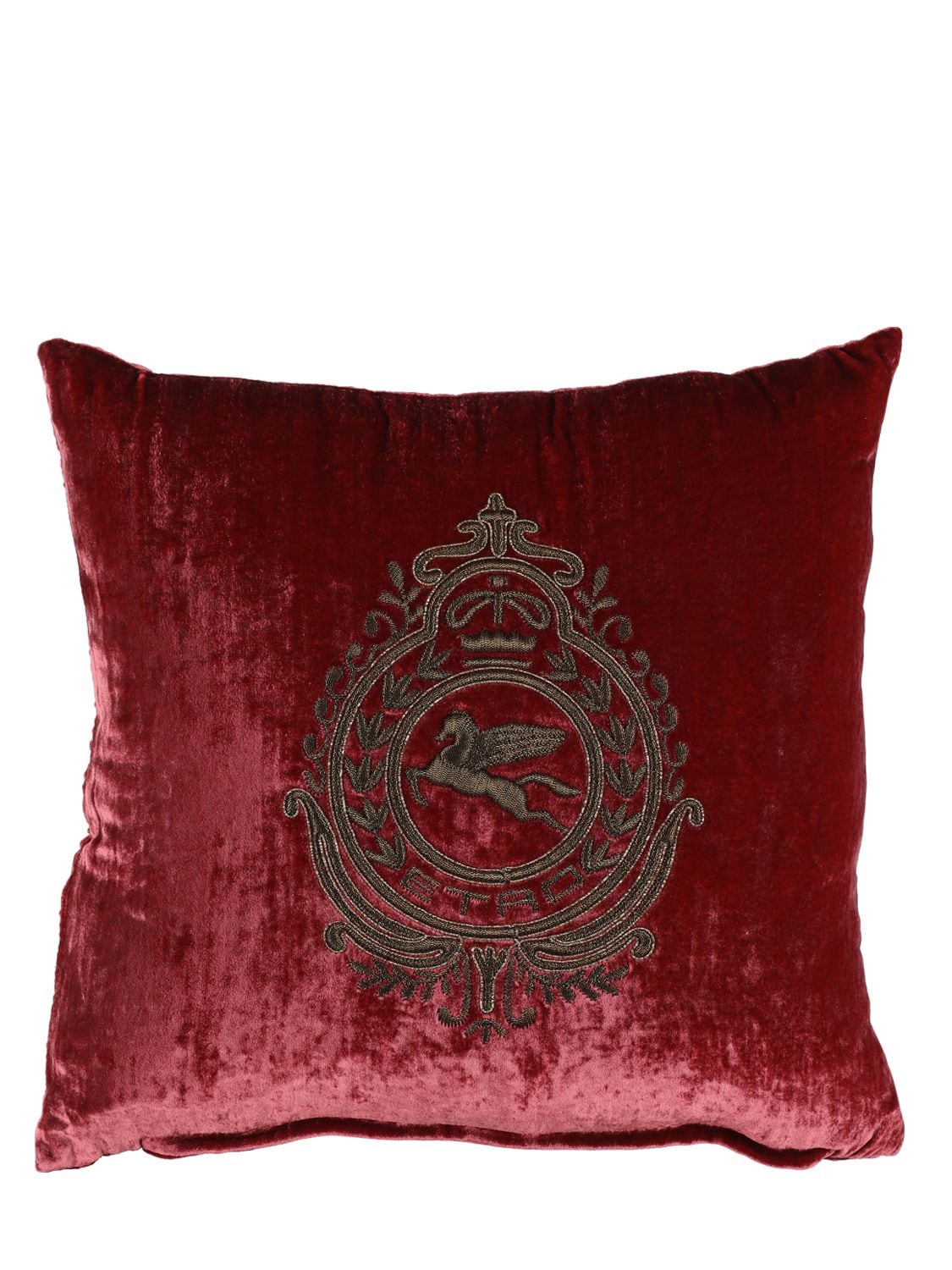 Etro Crest Embroidered Cushion In Red
