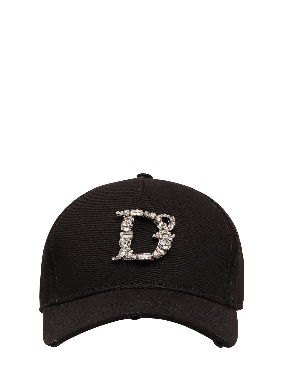 Dsquared2 D2 Crystal Statement Cotton Baseball Cap In Black