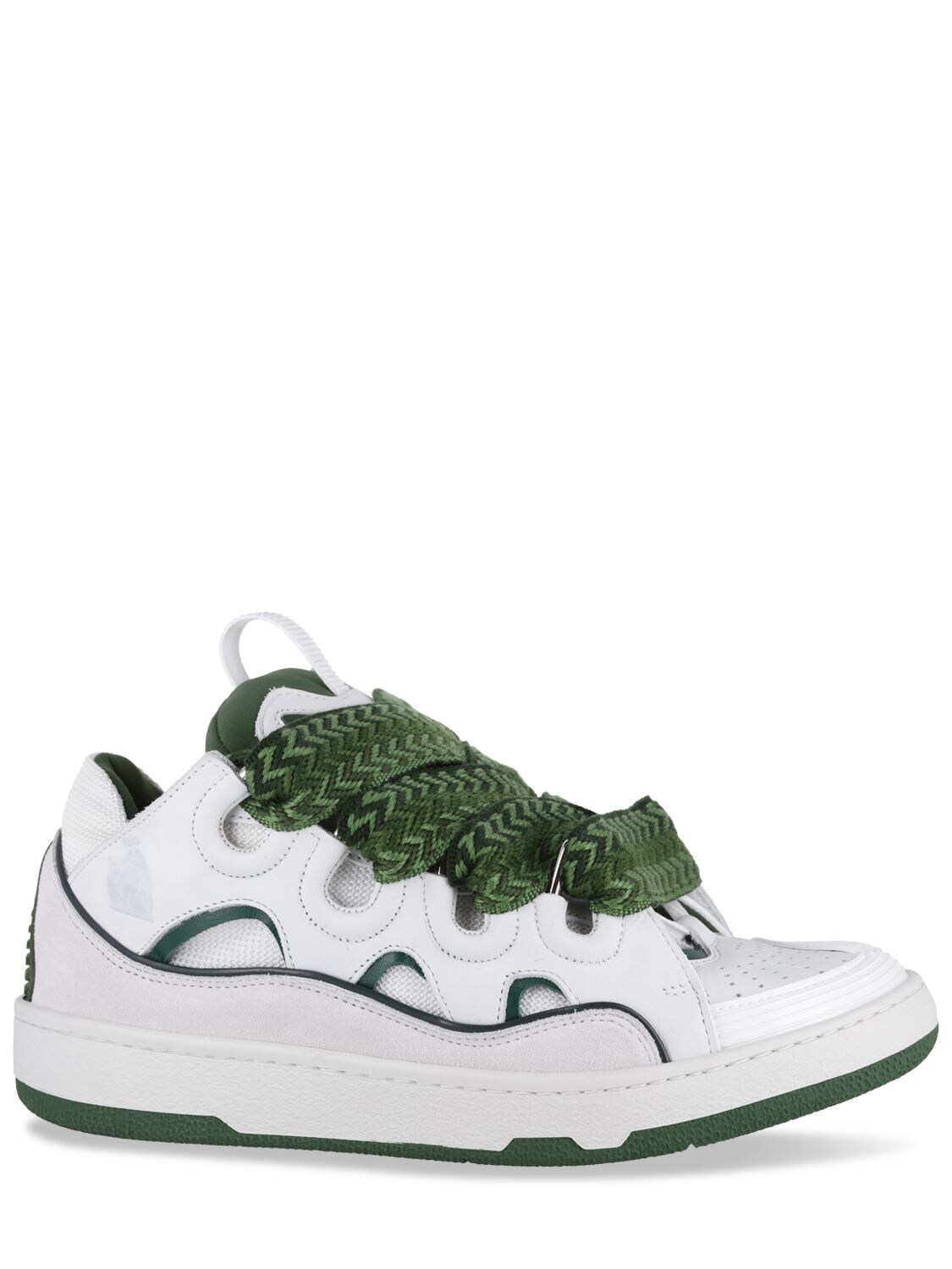 Lanvin 30mm Curb Leather & Mesh Sneakers In White,khaki