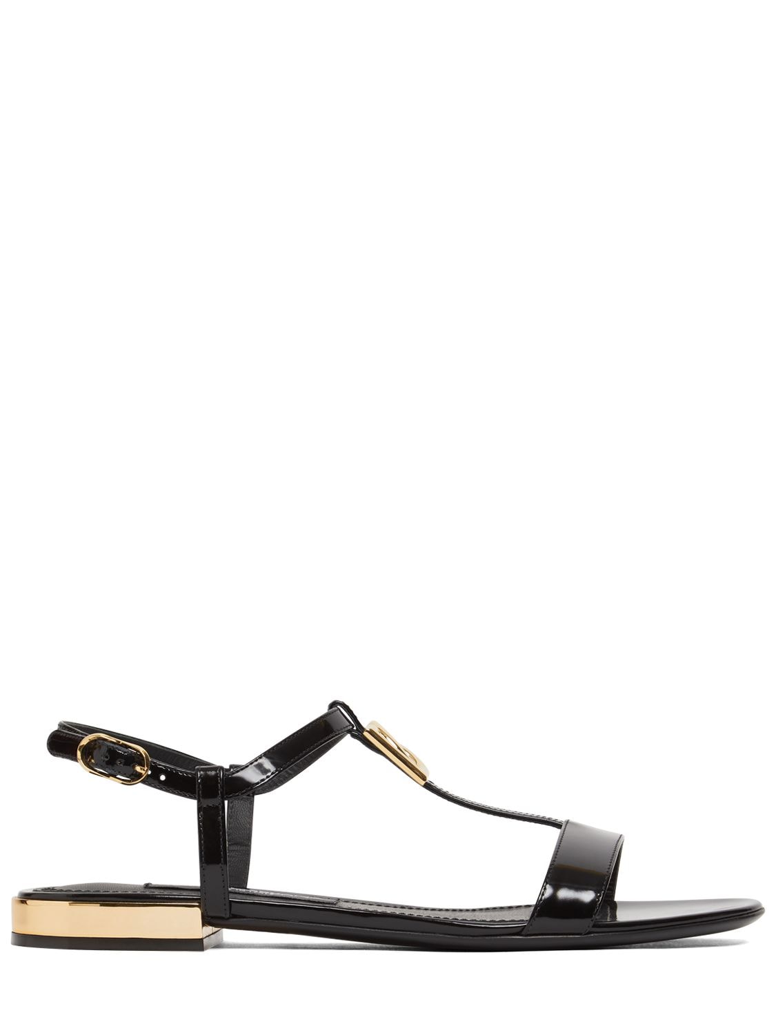 Dolce & Gabbana 10mm Patent Leather Logo Sandals In Black
