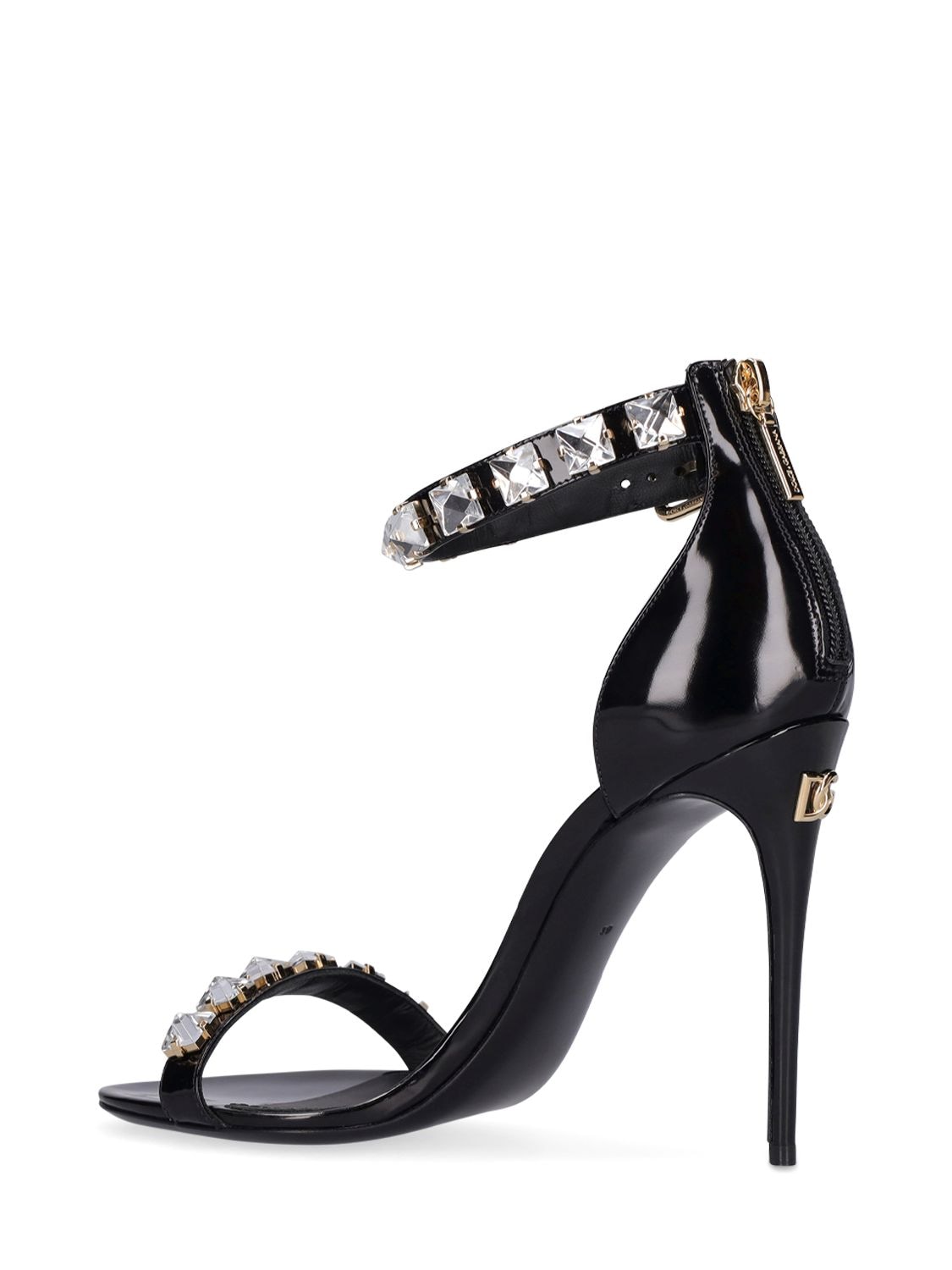 Shop Dolce & Gabbana 105mm Embellished Patent Leather Sandals In Black