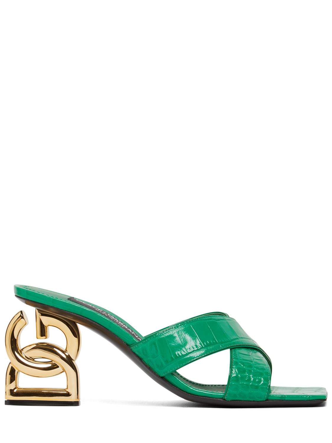 Shop Dolce & Gabbana 75mm Patent Croc Embossed Leather Mules In Green