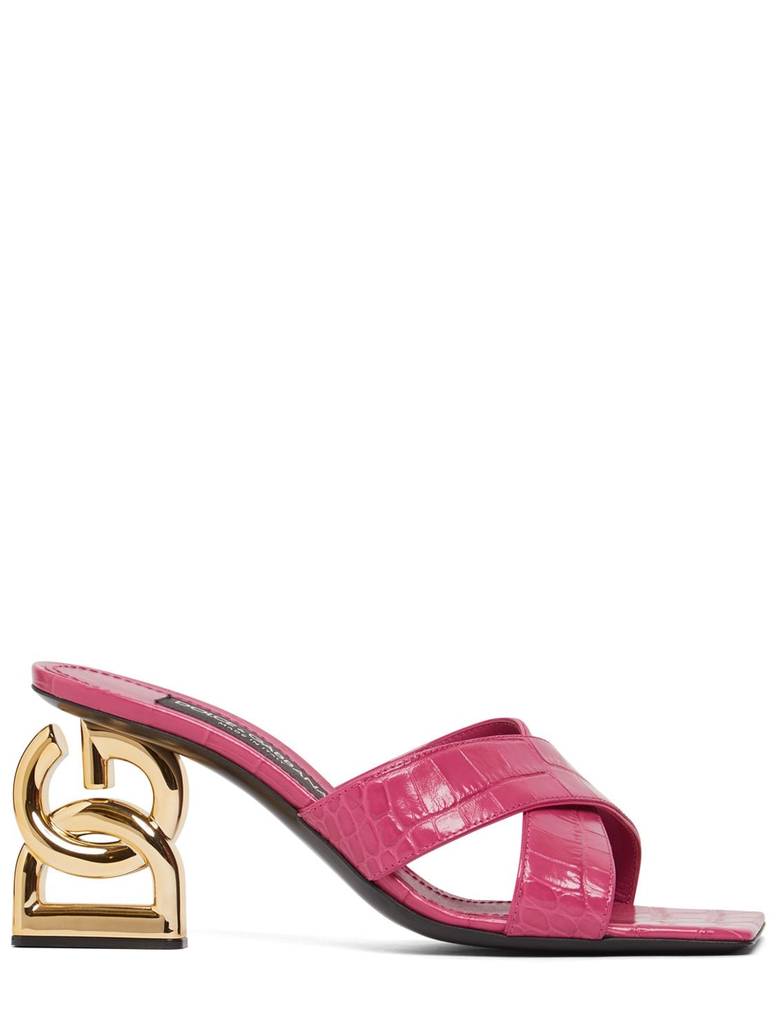 Shop Dolce & Gabbana 75mm Patent Croc Embossed Leather Mules In Pink