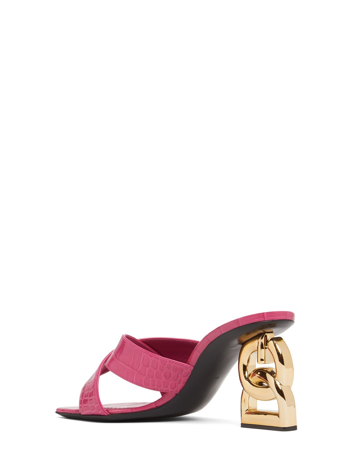 Shop Dolce & Gabbana 75mm Patent Croc Embossed Leather Mules In Pink