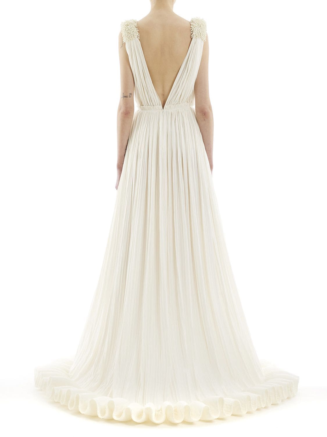 Shop Lanvin Draped Gown W/ Embellished Straps In White