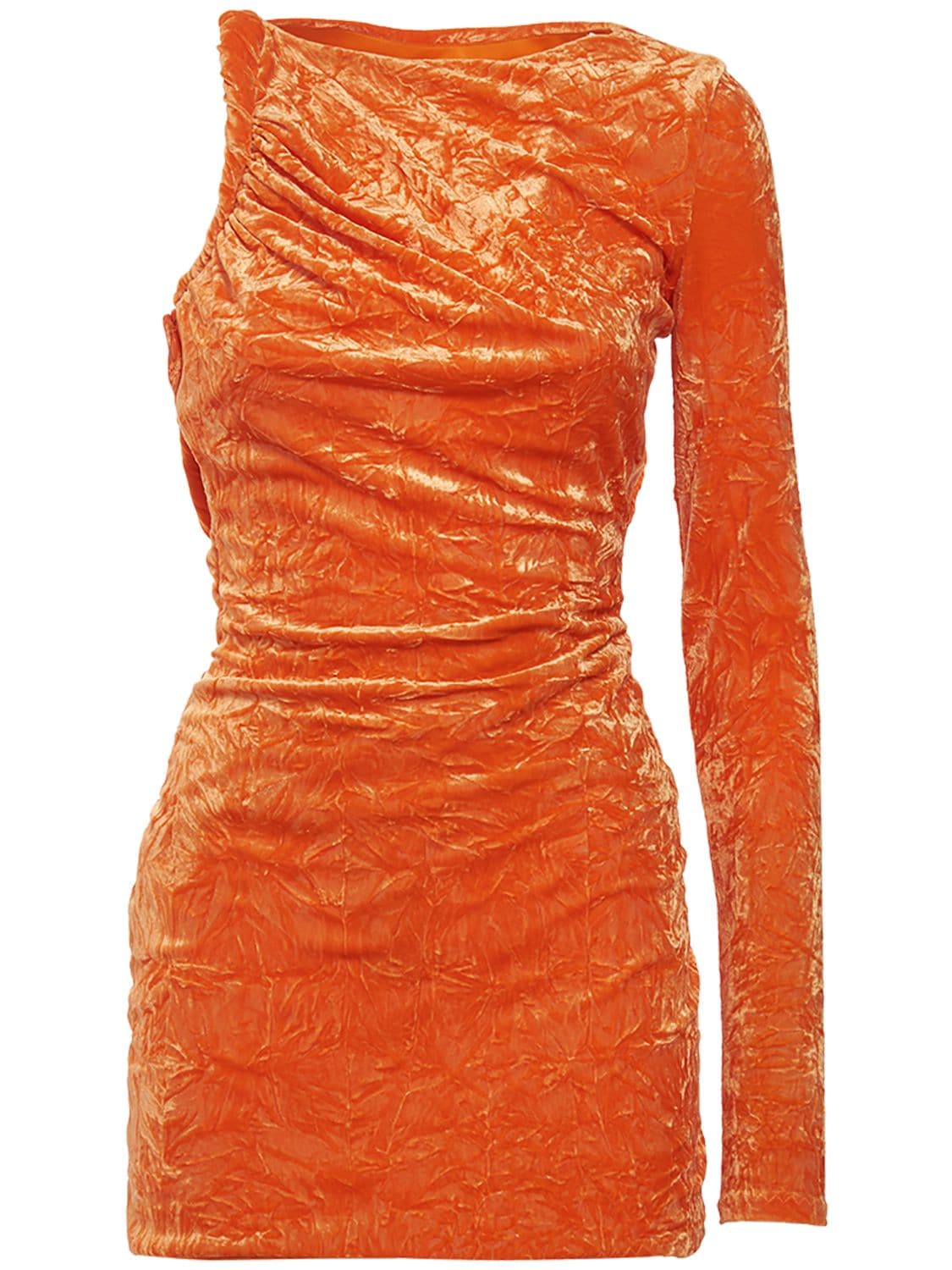 One-shoulder Jersey Velour Mini Dress – WOMEN > CLOTHING > DRESSES