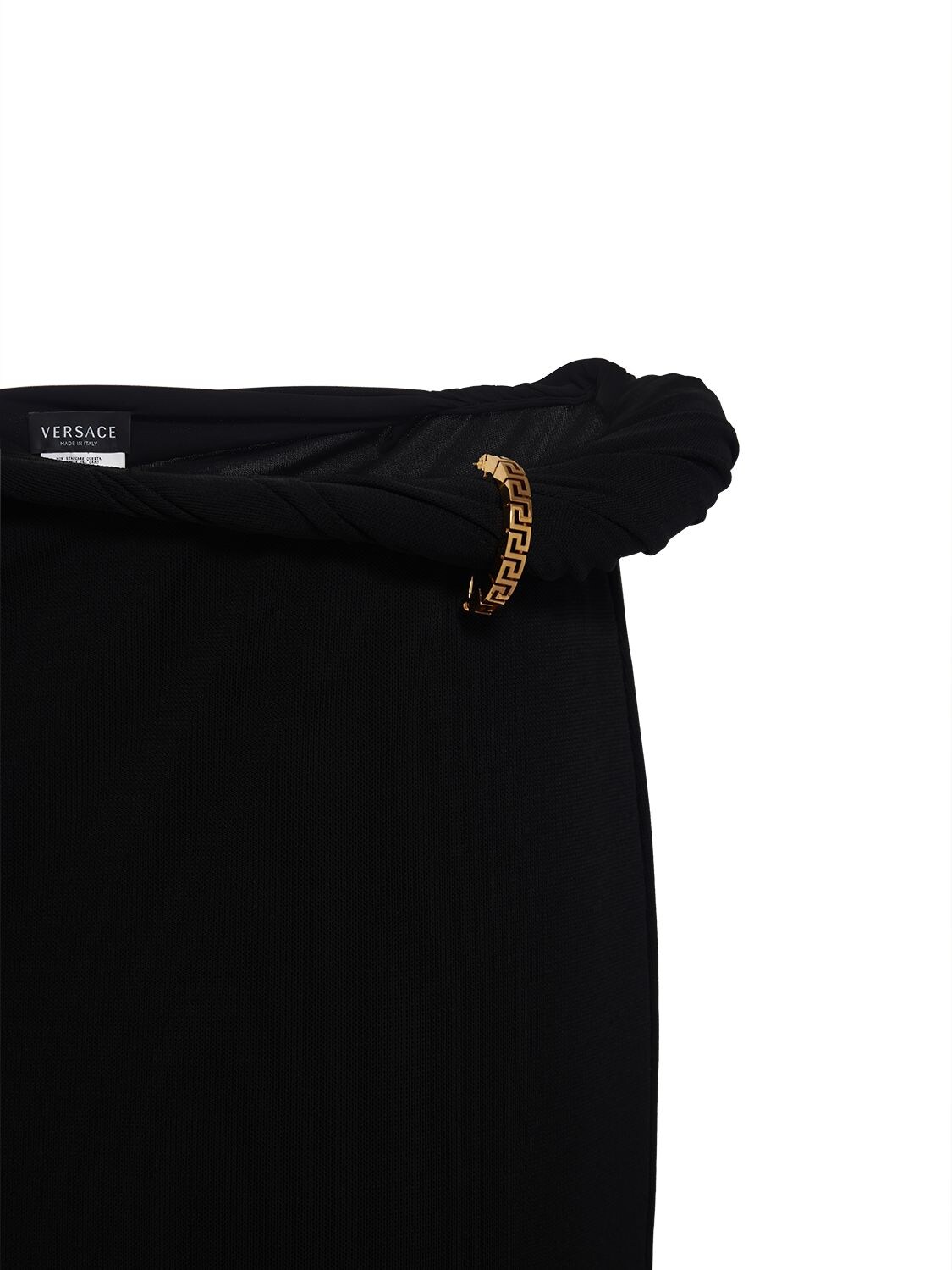 Versace Opaque Viscose Jersey Knotted Midi Skirt In Black