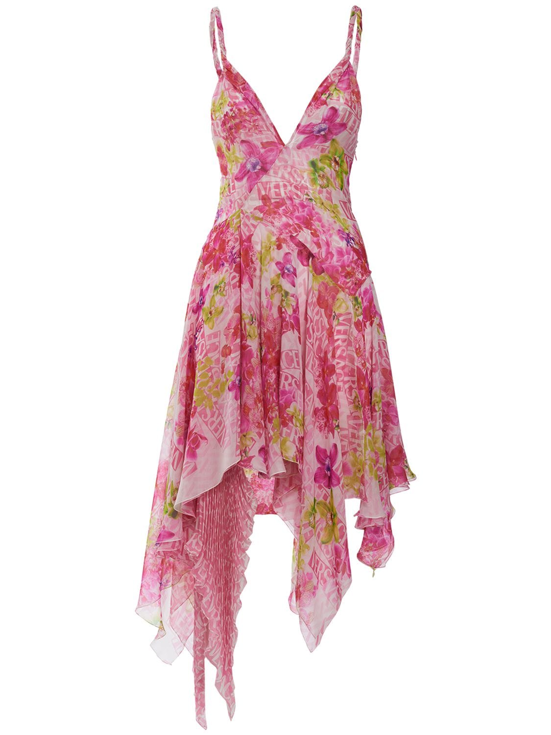 Orchid Print Silk Chiffon Mini Dress – WOMEN > CLOTHING > DRESSES