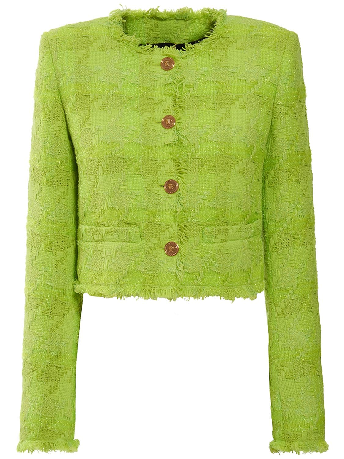 Chartreuse Green Wool Tweed Long Collarless Coat