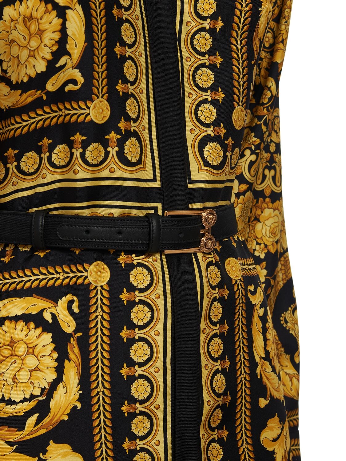 Shop Versace Barocco Silk Twill Midi Shirt Dress In Multicolor